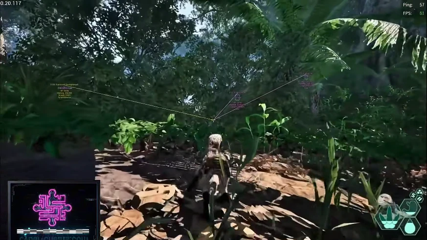 The Isle dinosaur ESP showing species, growth and stamina through foliage